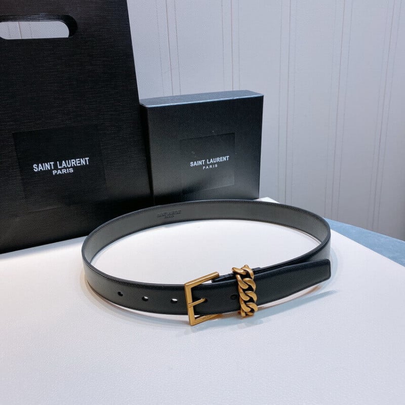 Saint Laurent Chain-Loop Narrow Belt With Square Buckle In Lacquered Python 640575 view 4