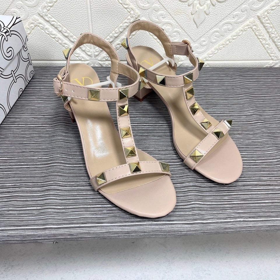 Valentino Garavani Rockstud Calfskin Leather Sandal Beige view 5