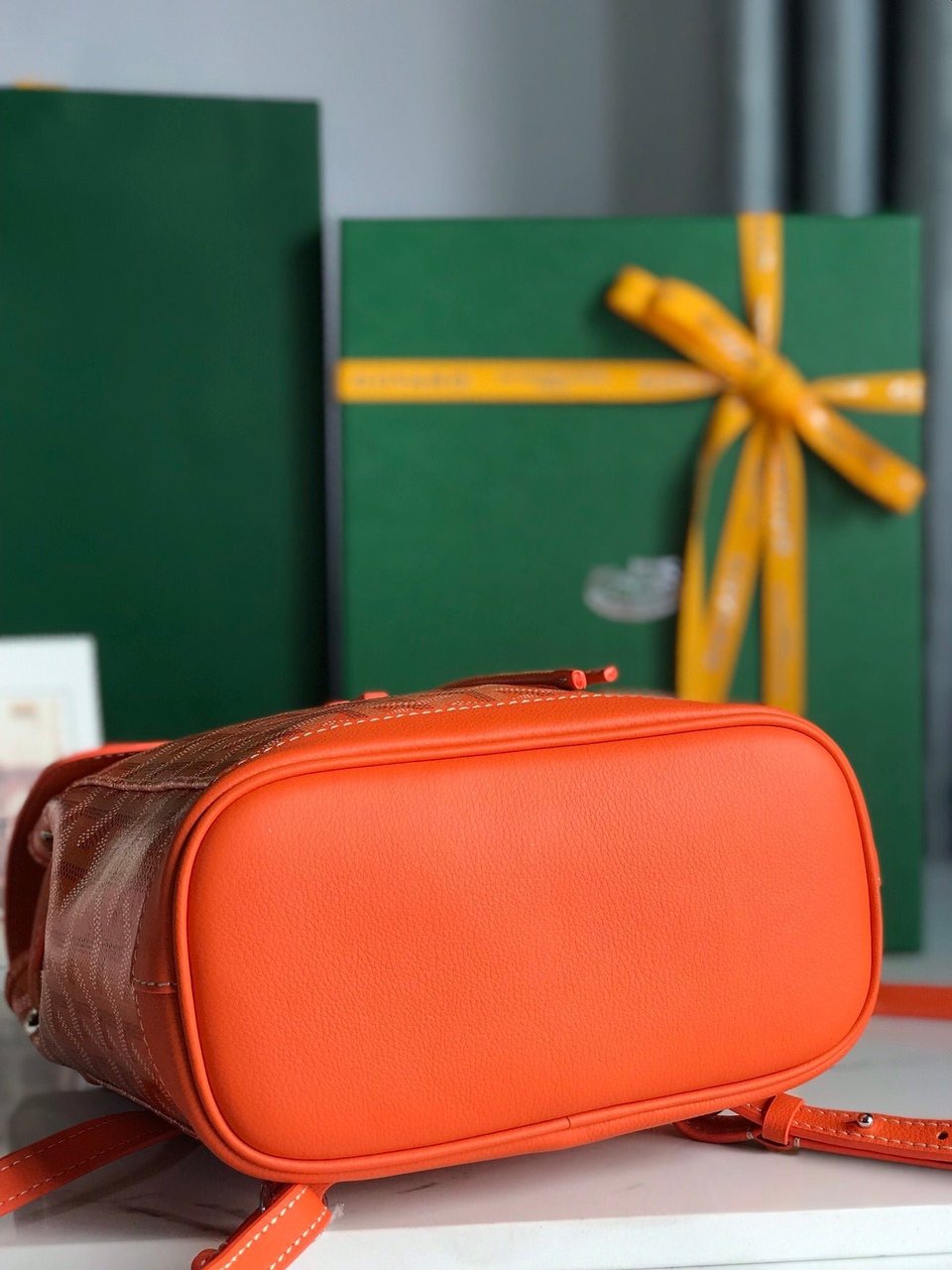 Goyard Alpin Mini Backpack 21 Cm Orange Lambskin And Goyardine Canvas view 7