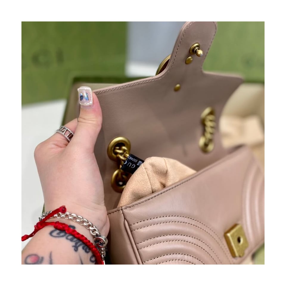 Gucci GG Marmont Matelasse Chevron Leather Mini Bag Nude Pink view 16