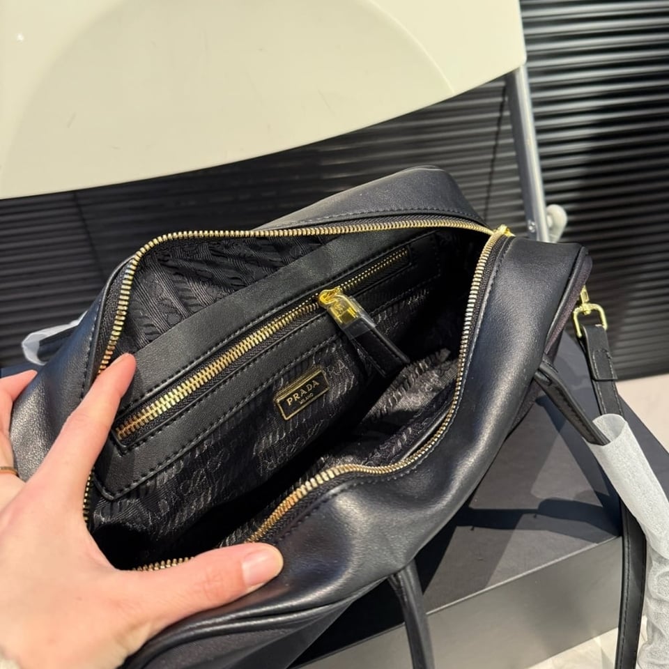 Prada Re Nylon Small Top Handle Bag With Padlock Black 28Cm view 6