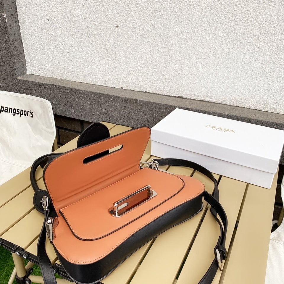 Prada City Calfskin Sidonie Shoulder Bag Brown And Black 28Cm view 3