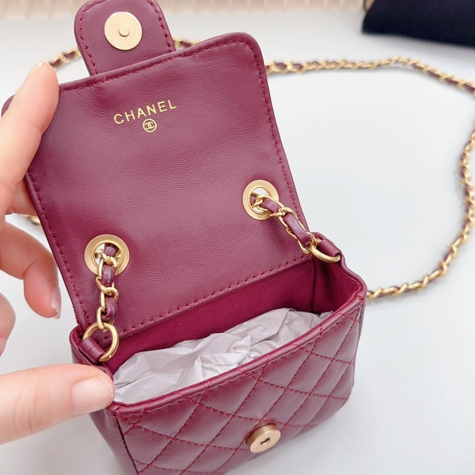 Chanel Chain Belt Dark Red Quilted Lambskin Bag view 5