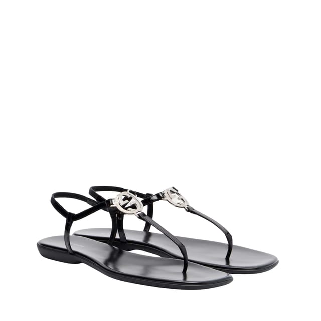 Gucci Thong Sandal With Interlocking G ‎Black 874699 For Women