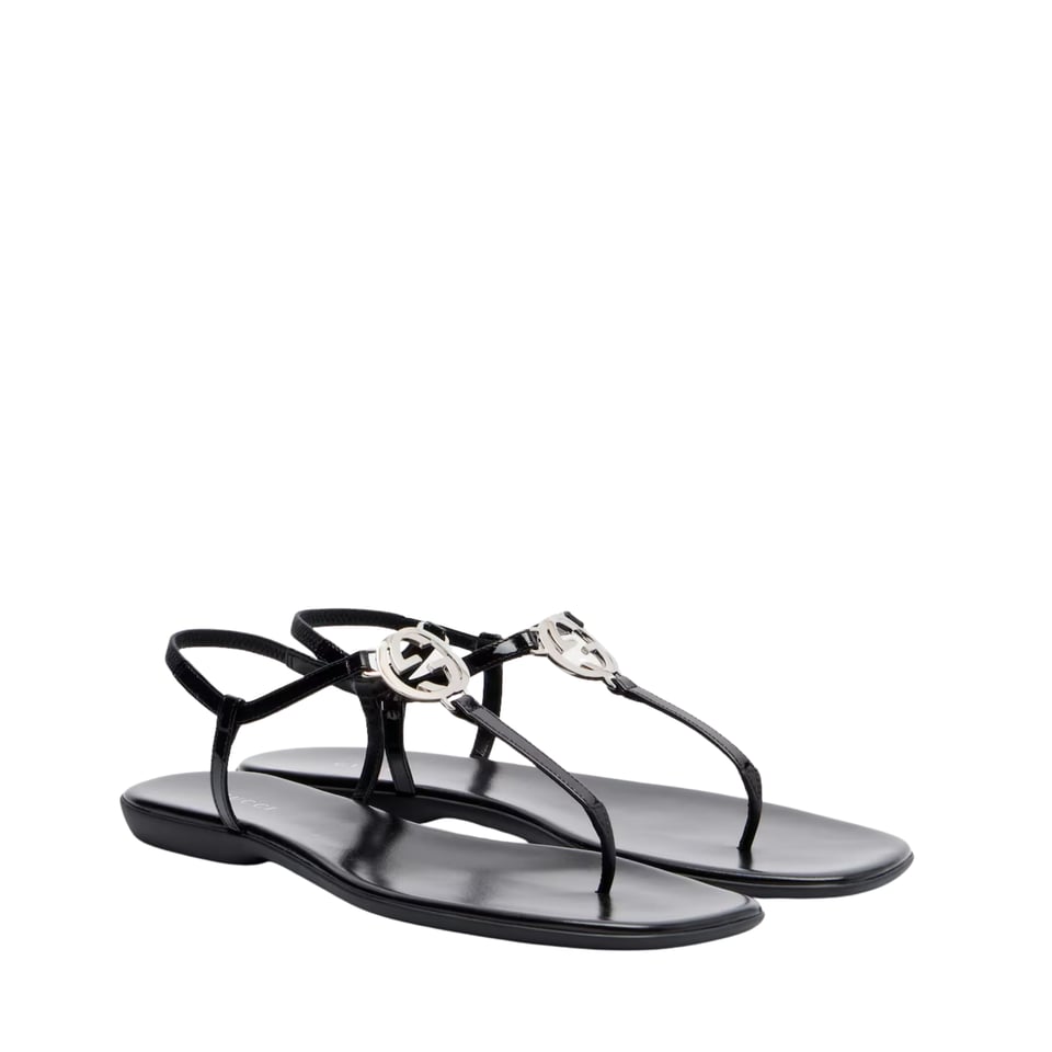 Gucci Thong Sandal With Interlocking G ‎Black 874699 For Women