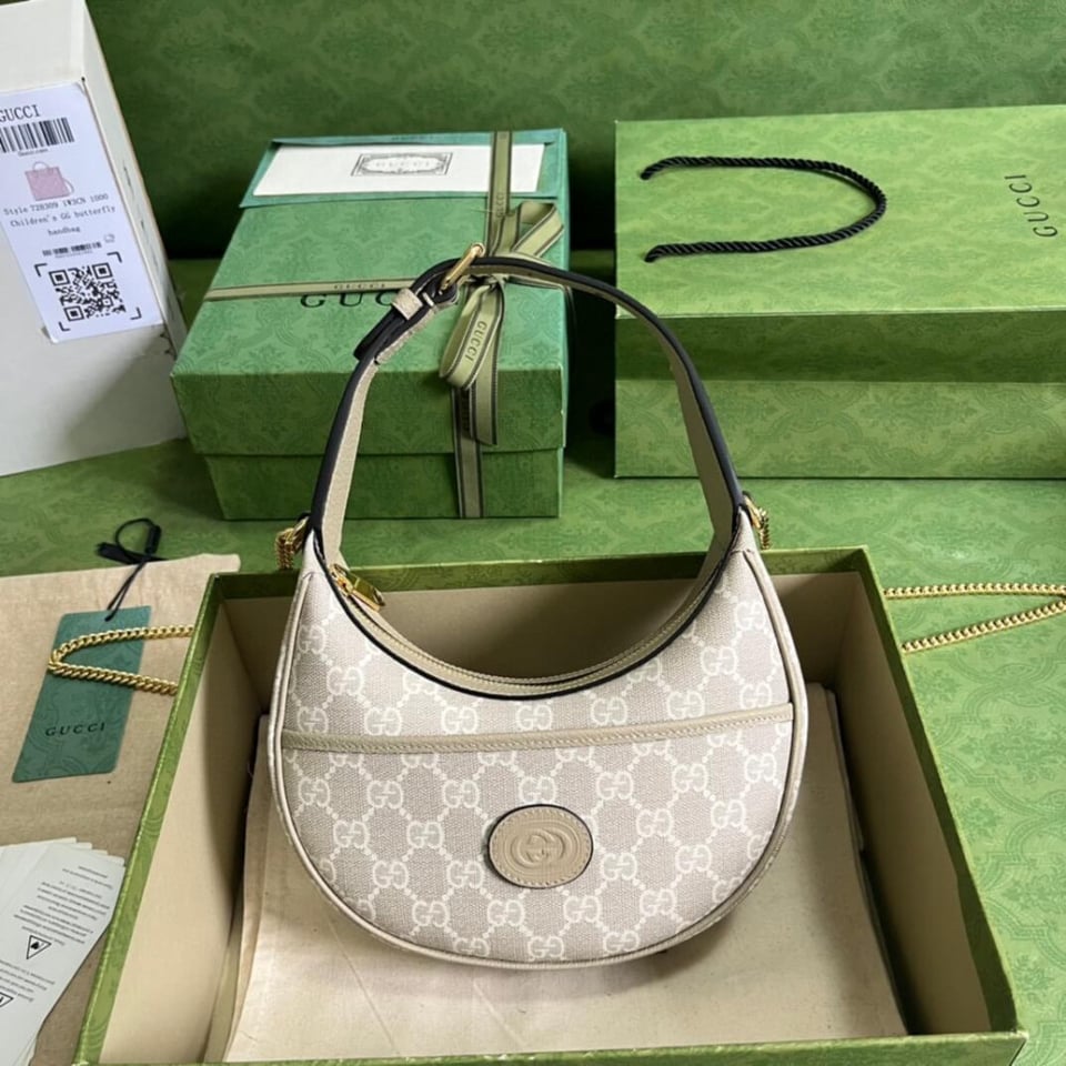 Gucci Half-Moon-Shaped Mini Bag with Interlocking G Oatmeal view 8