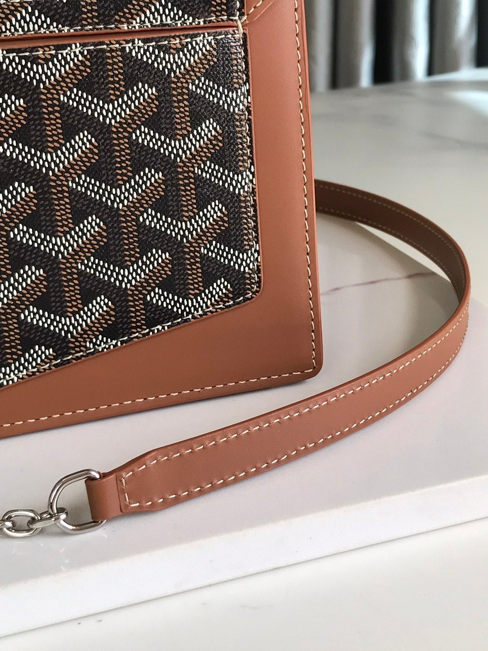 Goyard Duchesse Marie-Caroline Bag 25 Cm Black Goyardine Canvas And Tan Smooth Calfskin view 4