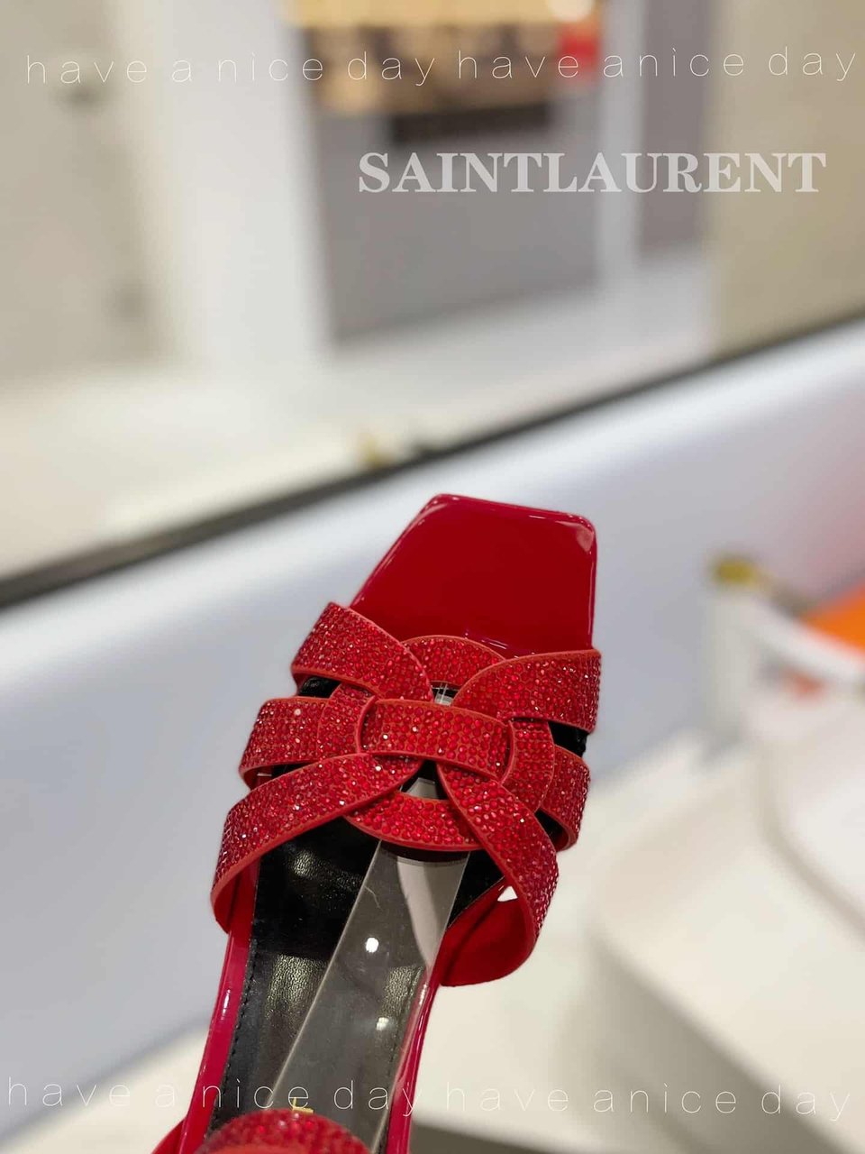 Saint Laurent Tribute Leather Sandals Metallic Red view 10