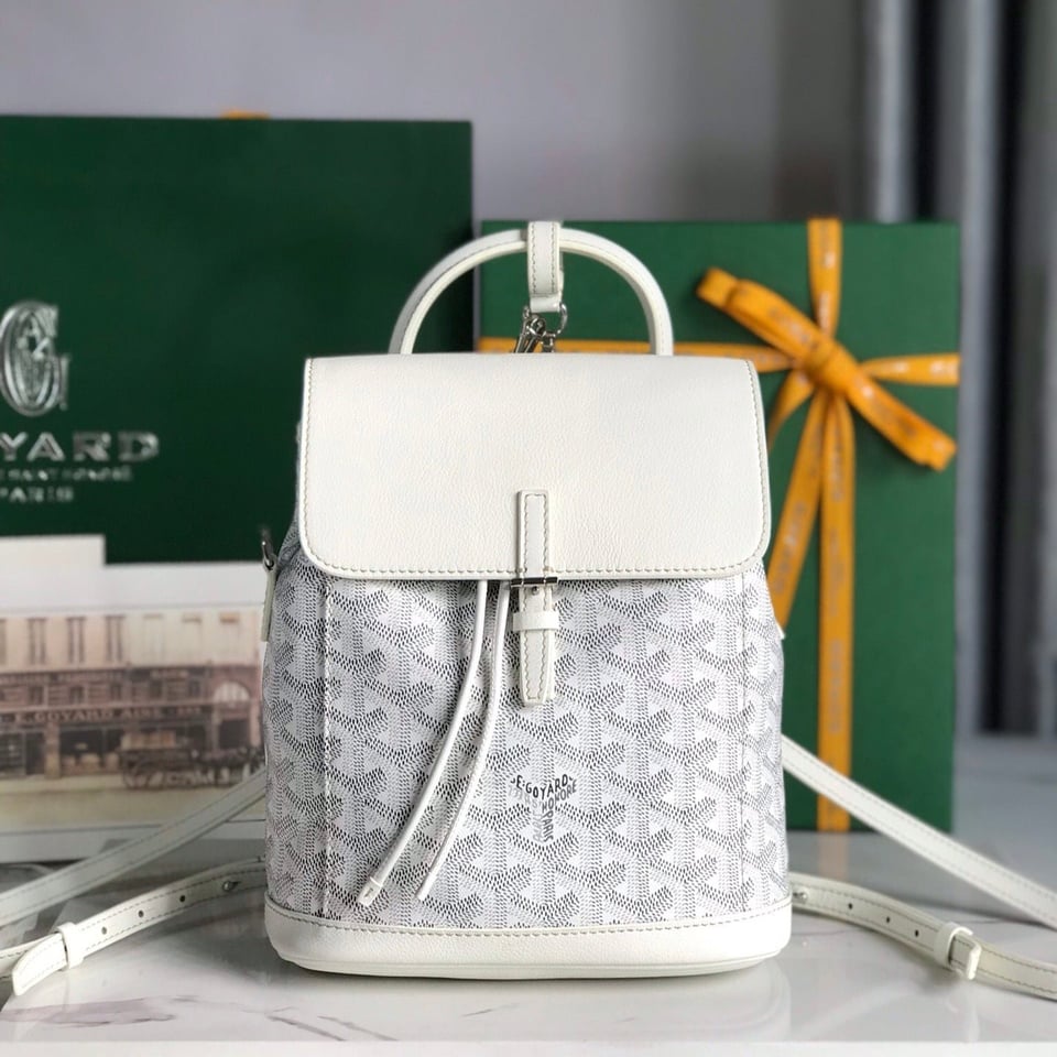 Goyard Alpin Mini Backpack 21 Cm White Lambskin And Goyardine Canvas view 3