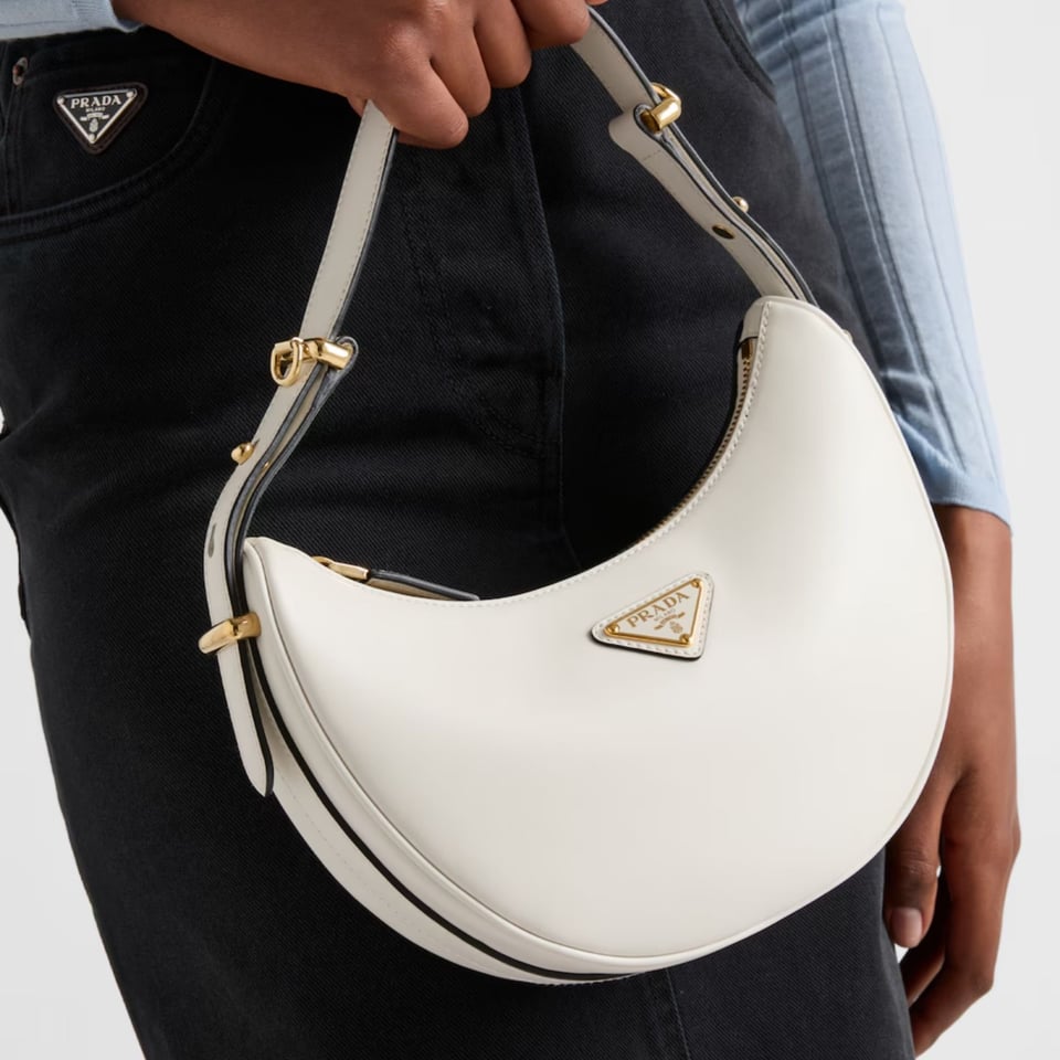 Prada Arqué Leather Shoulder Bag White 22.5cm view 3