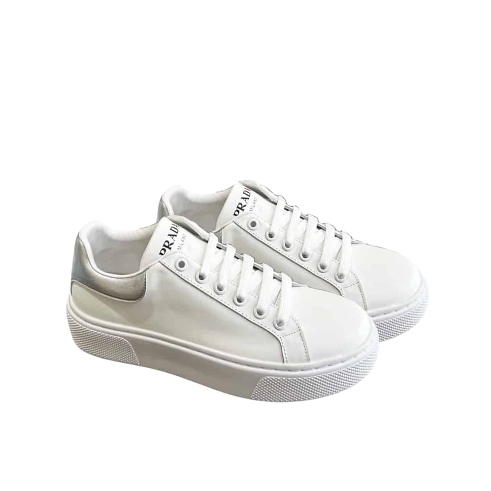 Prada Sneakers In White Leather With Silver Logo view 2