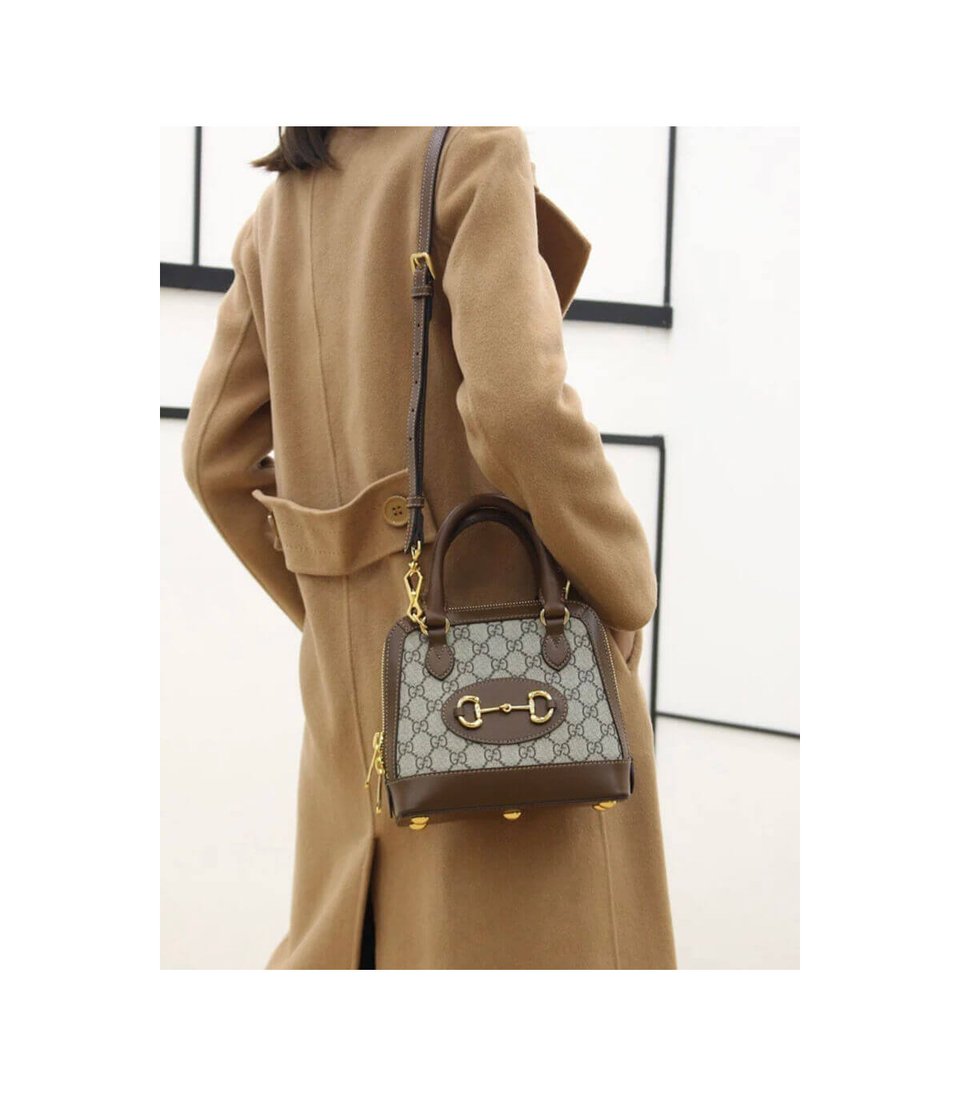 Gucci 1955 Horsebit mall Top Handle Bag In Brown GG Supreme Canvas view 5