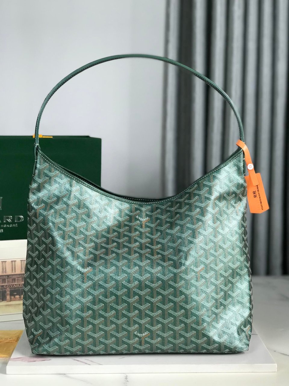 Goyard Bohème Hobo Bag 42Cm Green Canvas Chevroches Calfskin view 7