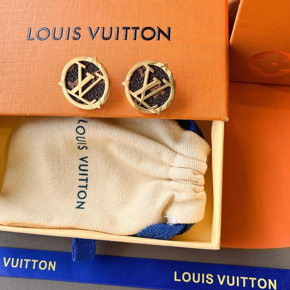 Louis Vuitton Compass Monogram Earrings Gold