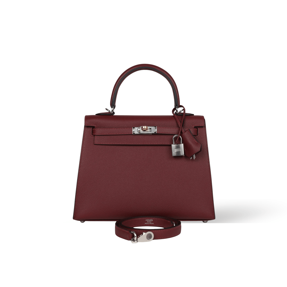 Hermes Kelly 25 Bag In Burgundy Epsom Leather For Women 25cm/10in