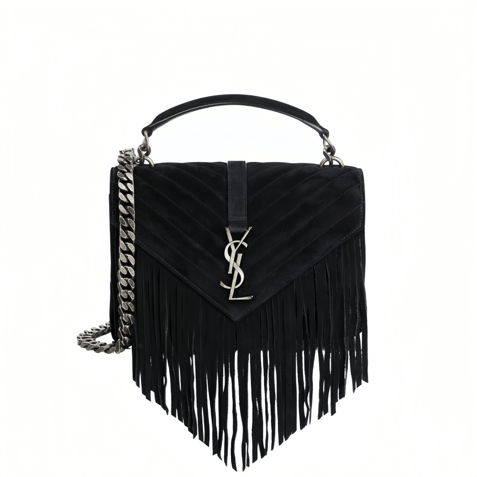 Saint Laurent College Medium Suede Shoulder Bag Black 24Cm view 2