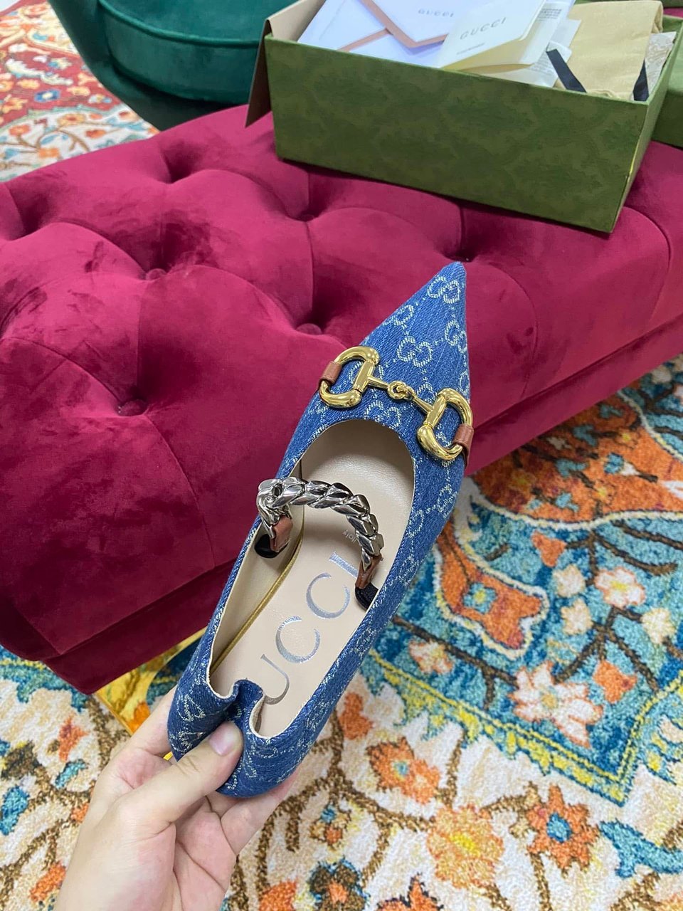 Gucci Gg Denim Series Women’S Horsebit Flat Ballet Shoes view 7