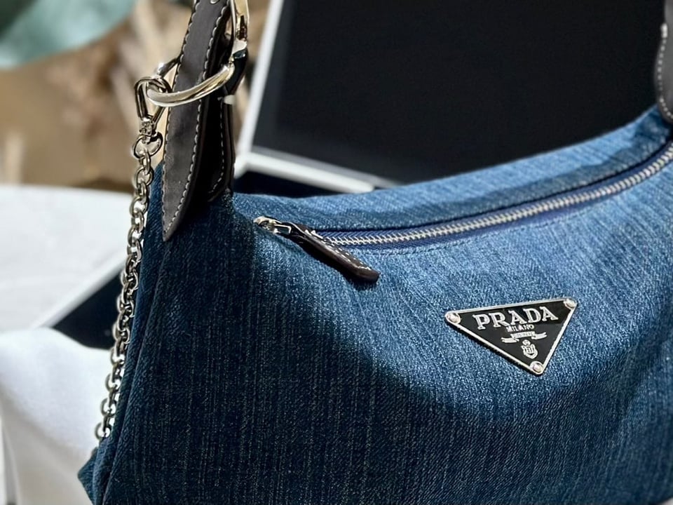 Prada Jeans Ring Shoulder Bag Denim Blue 25Cm view 10