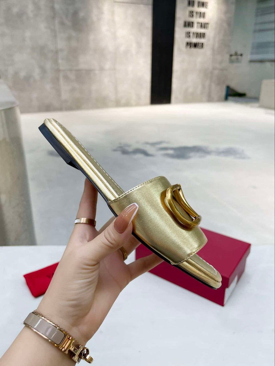Valentino Garavani Vlogo Signature Slide Sandal Gold view 5
