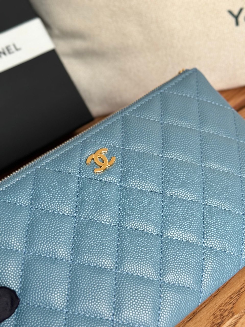 Chanel Zipped Wallet 20Cm Blue Quilted Caviar Gold Hardware view 7