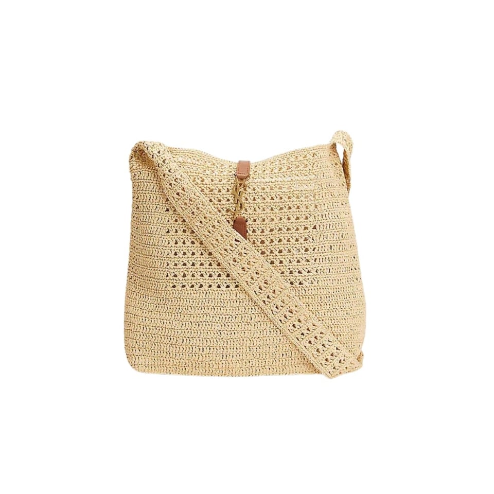 Saint Laurent Le 5 A 7 In Raffia Crochet And Smooth Leather Beige 32Cm view 2