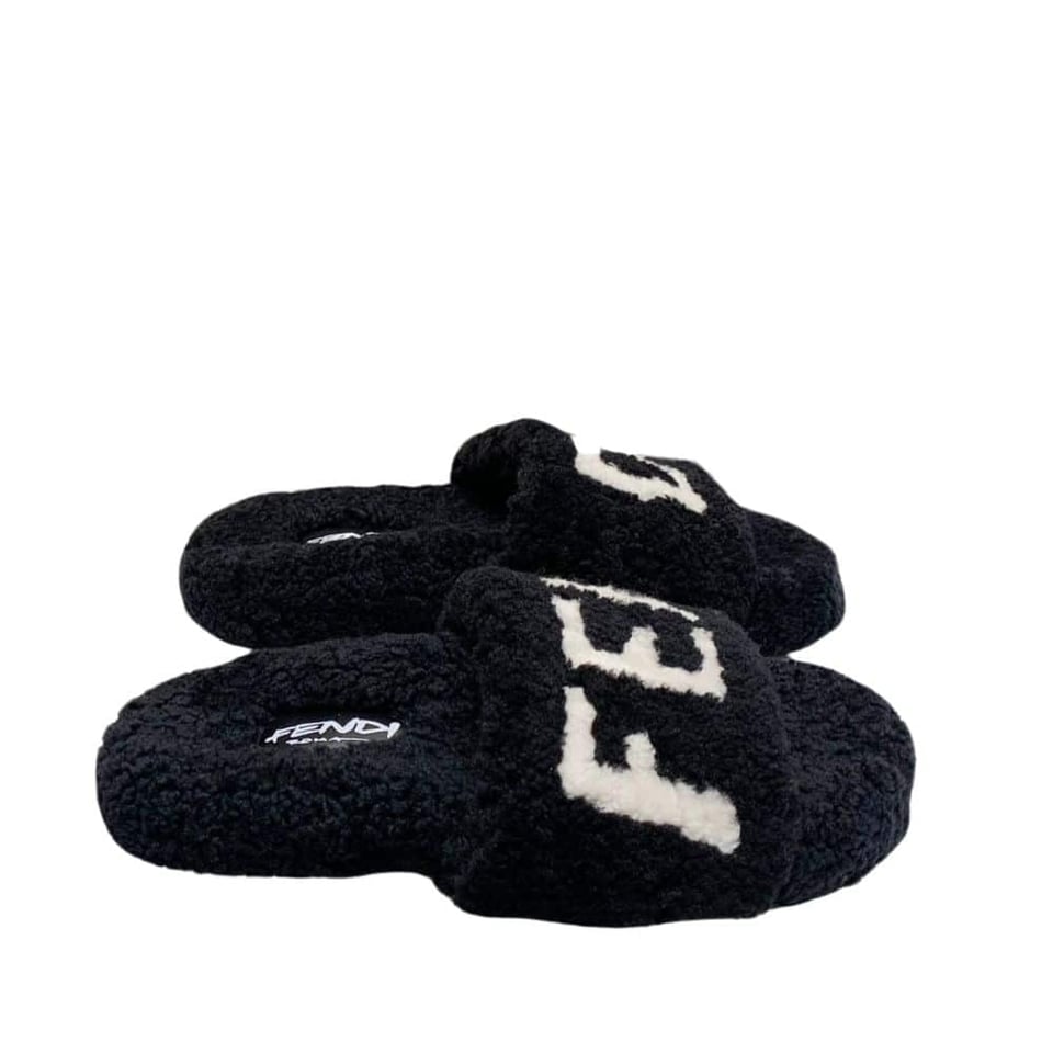 Fendi Shearling Slides Black view 2