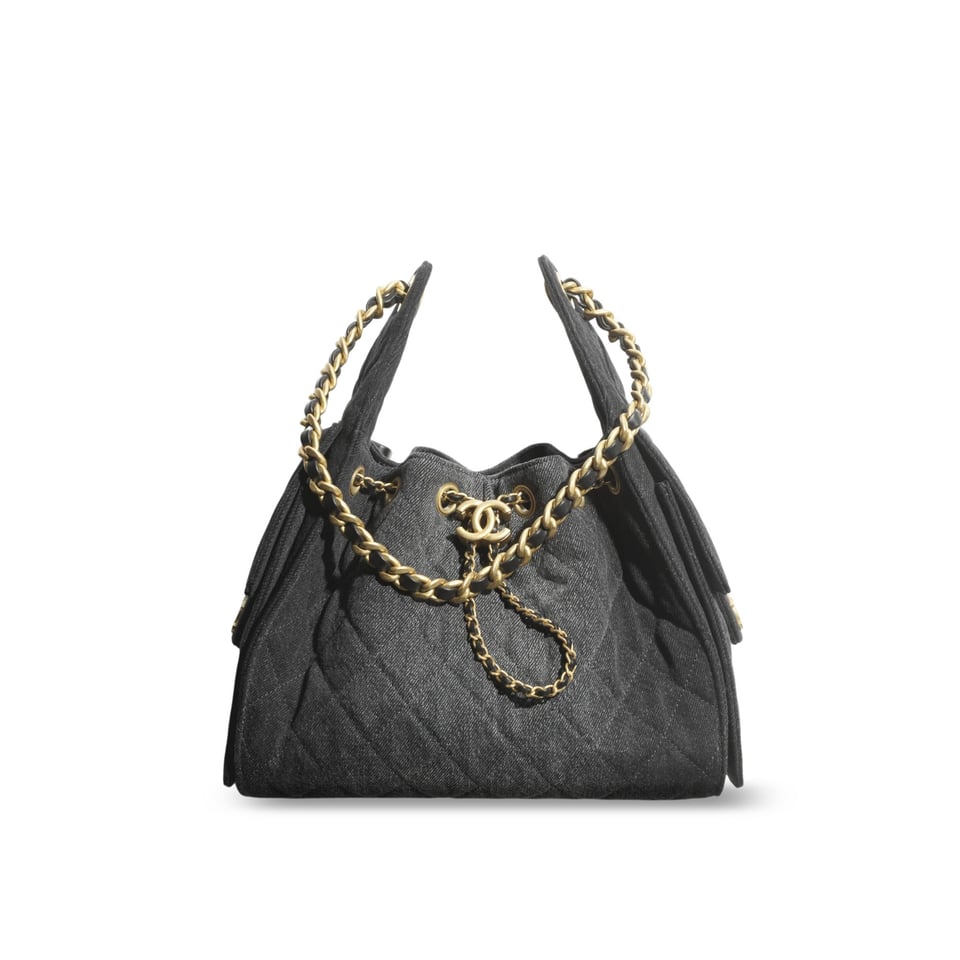 Chanel crossbody bag 25 Small Handbag Washed Denim &amp; Gold-Tone Metal Black 30cm/11.8in