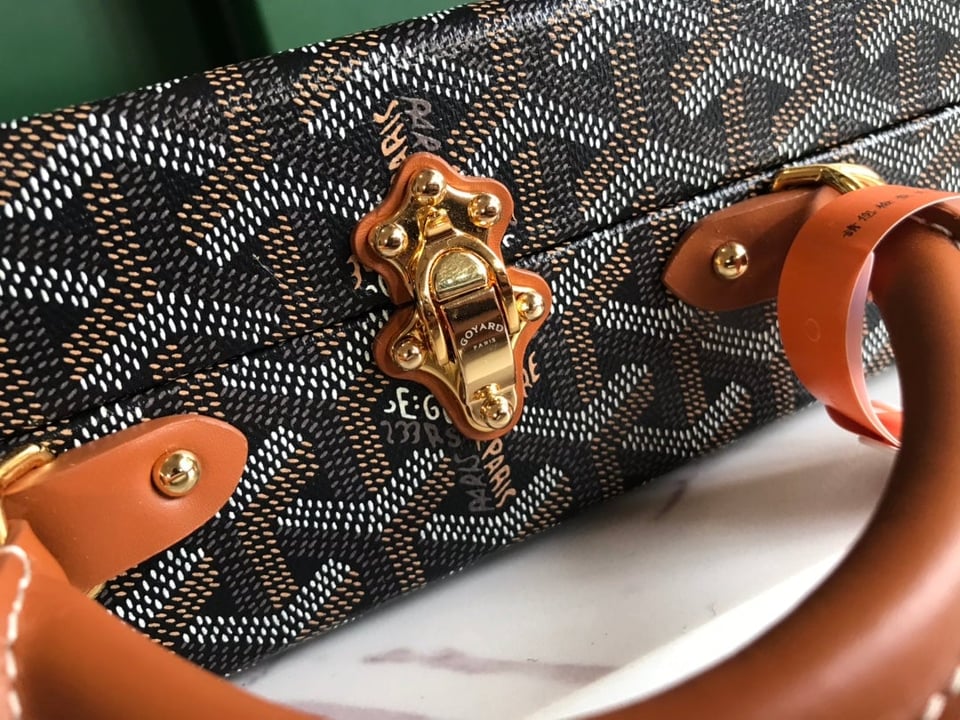 Goyard Grand Hôtel Trunk Bag 24.5cm Cm Black Goyardine Canvas And Tan Calfskin view 3