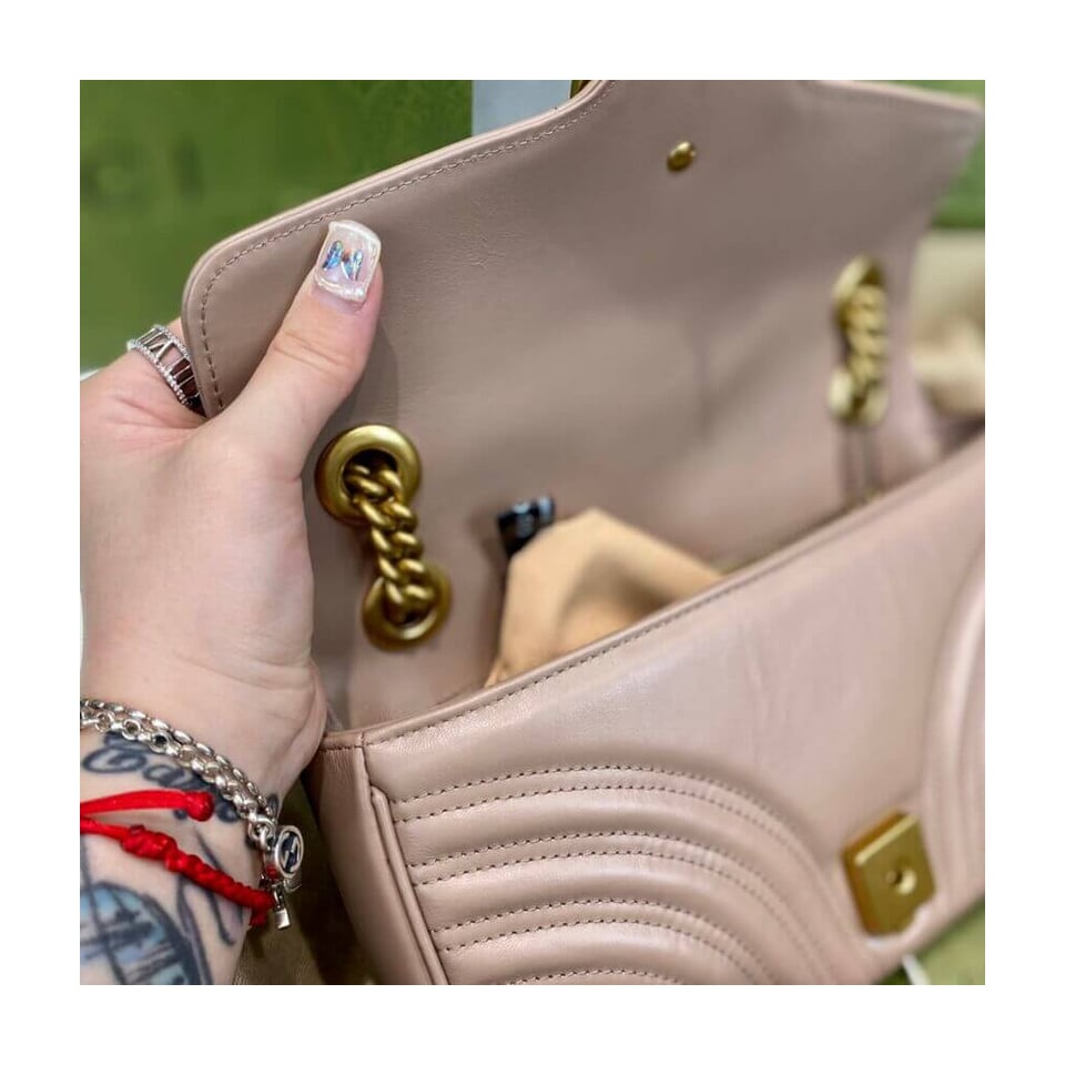 Gucci GG Marmont Matelasse Chevron Leather Small Shoulder Bag Nude Pink view 18