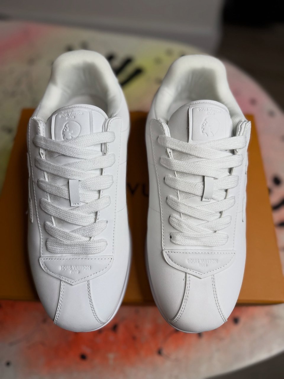 Louis Vuitton White Leather Sneakers Embossed For Men view 5