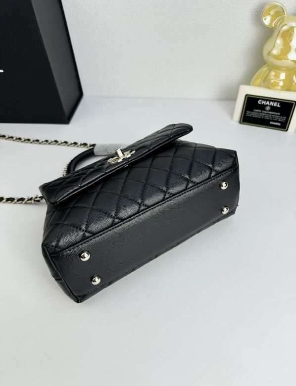 Chanel Coco Classic Flap 24cm/9.4in Caviar Leather Silver Hardware – Black view 7