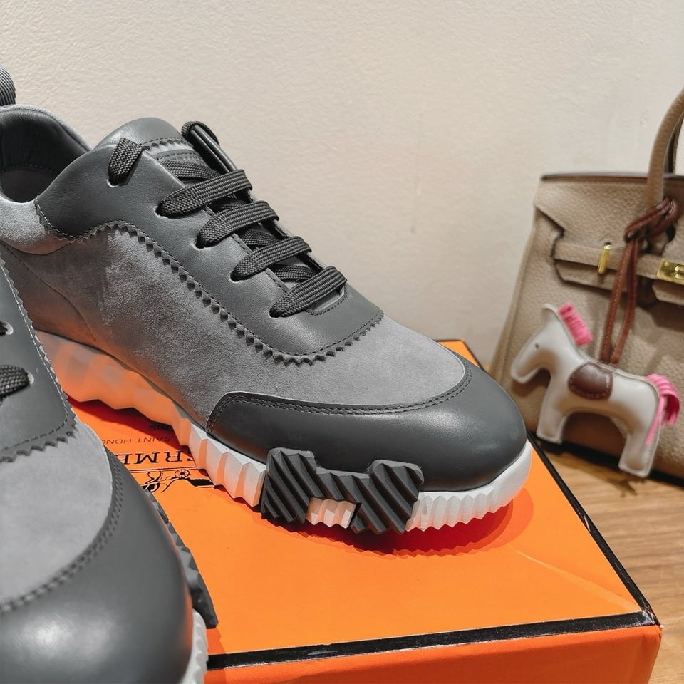 Hermes Bounce Sneakers In Suede And Calfskin Grey- Shoes for Men view 5