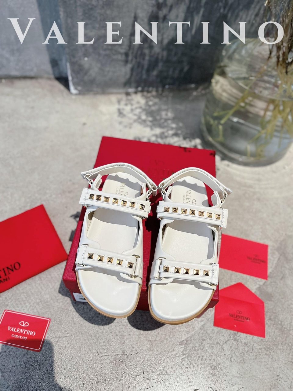 Valentino Garavani Rockstud Flat Sandal In Nappa Leather For Woman In White view 6