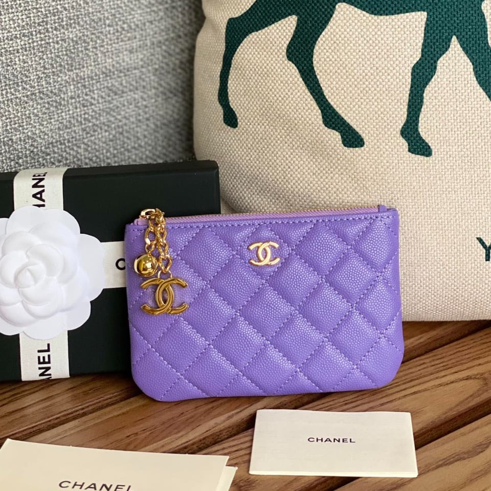 Chanel Zipped Wallet 14Cm Purple Caviar Gold Hardware
