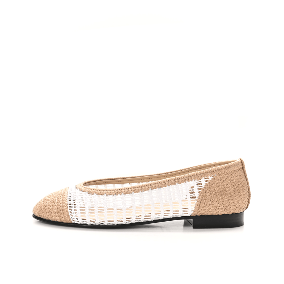 Chanel Raffia &amp; Leather Two-Tone Beige/White Ballet Flats G45056 view 6