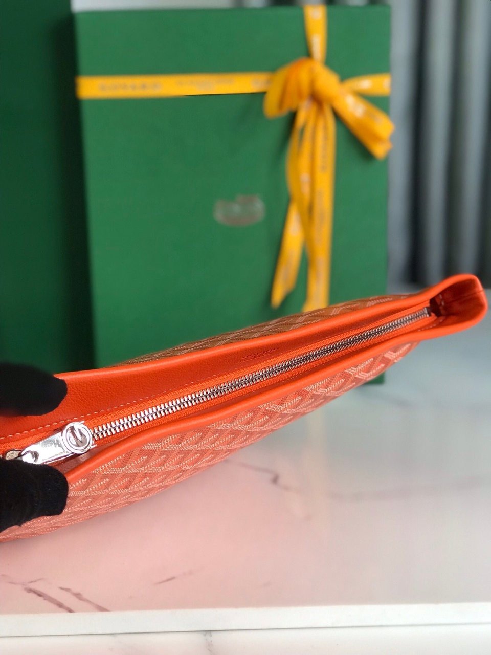 Goyard Conti Pouch 24 cm Orange Lambskin And Goyardine Canvas view 10
