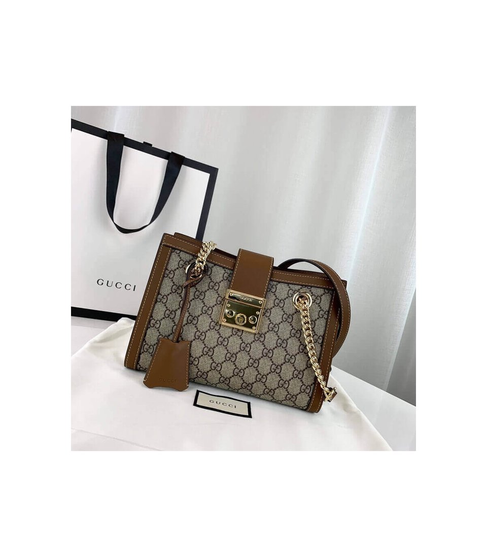 Gucci GG Supreme Padlock Small Shoulder Bag Brown 26cm view 8