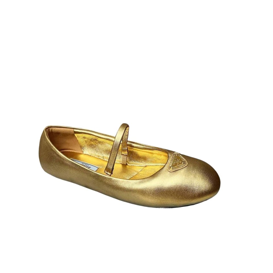 Prada Soft Padded Nappa Leather Ballerinas Gold view 2