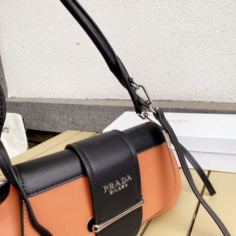 Prada City Calfskin Sidonie Shoulder Bag Brown And Black 28Cm view 10