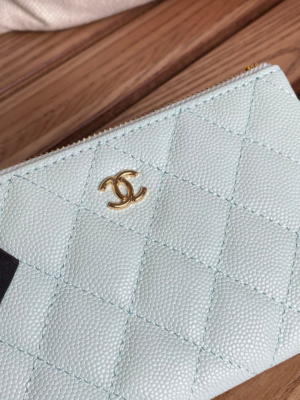 Chanel Zipped Wallet 15 Light Cloud Blue Caviar Gold Hardware view 7