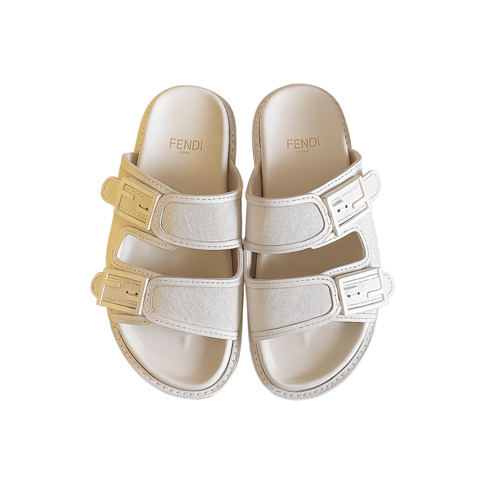 Fendi Feel Slides Unisex Ff Motif Fabric White view 2