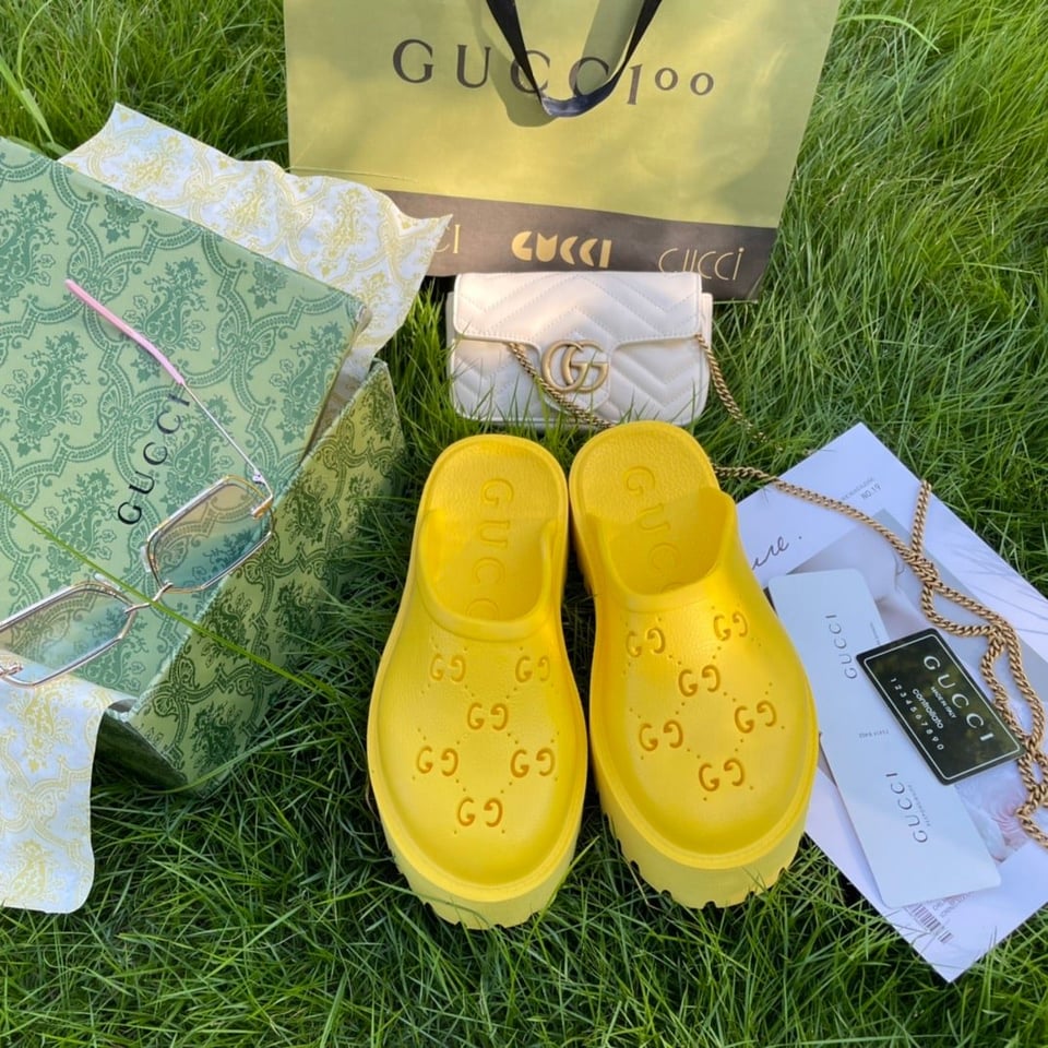 Gucci Men’S Slip On Sandal Yellow Gg Rubber view 10