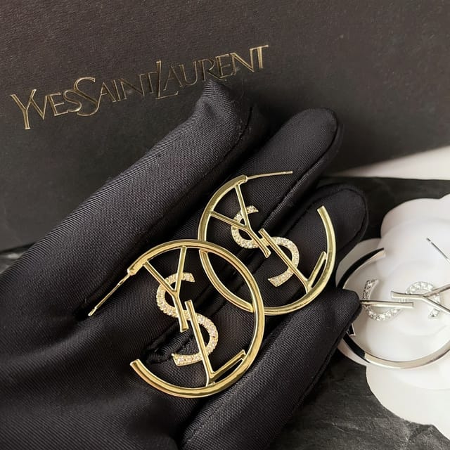 Saint Laurent Ysl Hoop Earrings With Crystal Gold