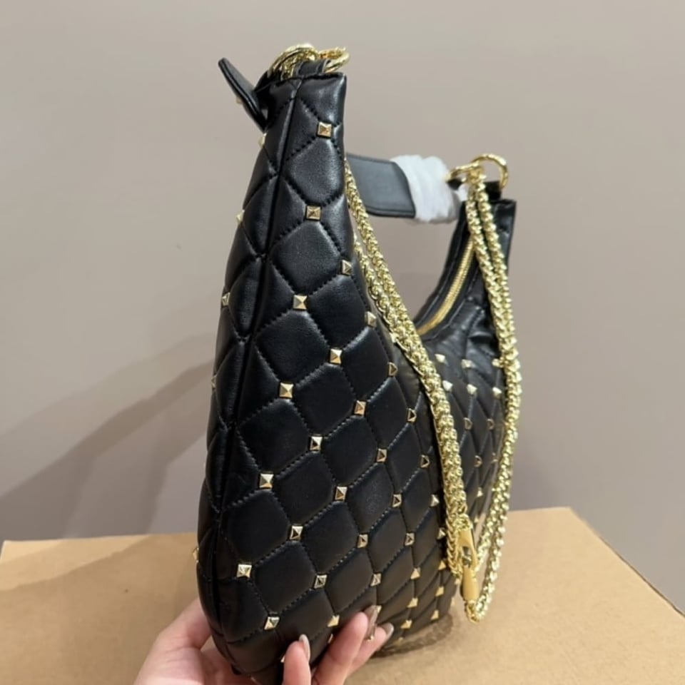 Valentino Rockstud Spike Leather Hobo Bag Black 28Cm 3W2B0M32Was view 5