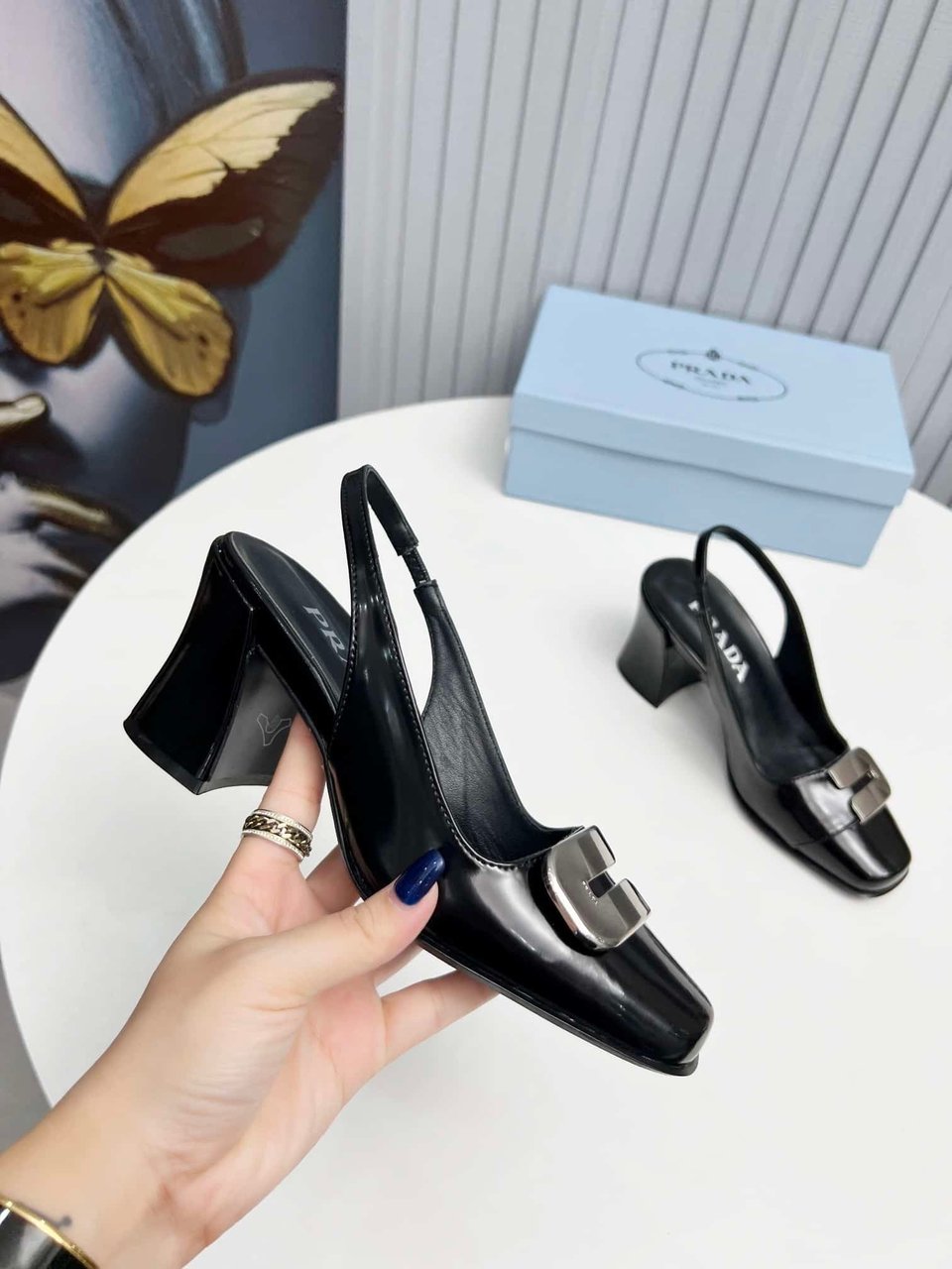 Prada Leather Slingback Pumps Black view 11