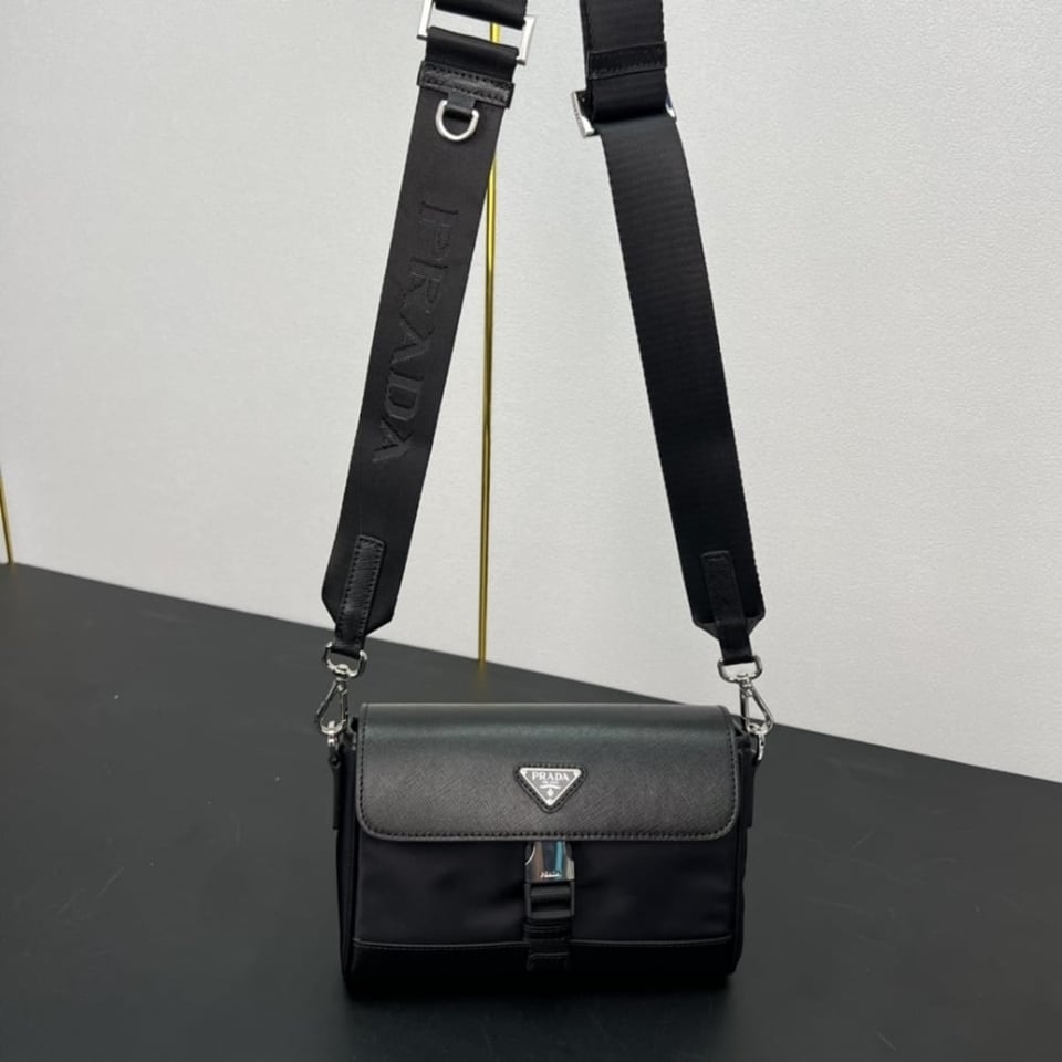 Prada Re Nylon And Saffiano Shoulder Bag Black 20Cm view 5