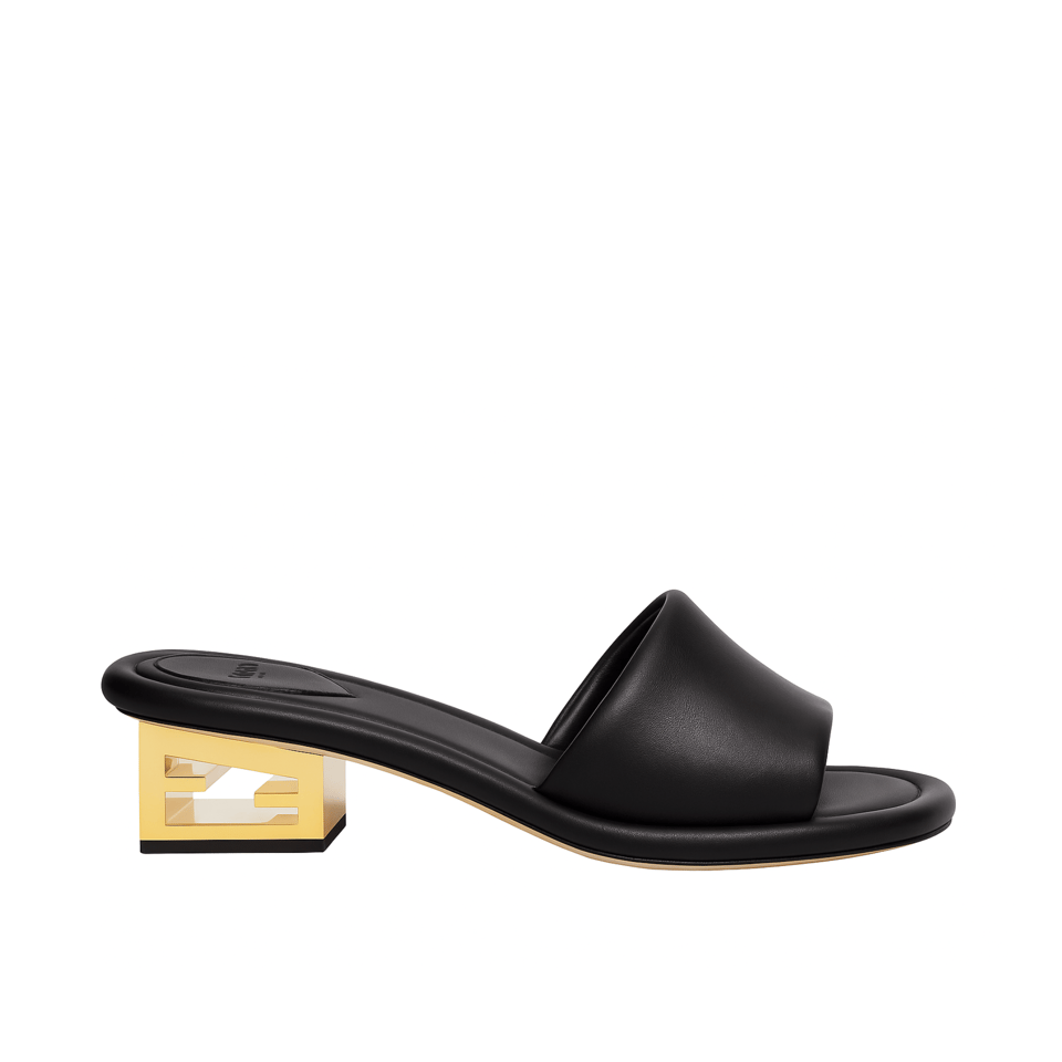 Fendi Cutout Metal Block Heel Padded Leather Sandals Black view 2