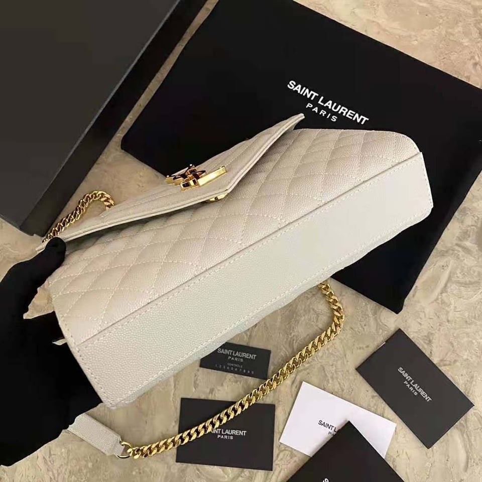 Saint Laurent Envelope Small Bag In Mix Matelasse Grain De Poudre Embossed White view 10
