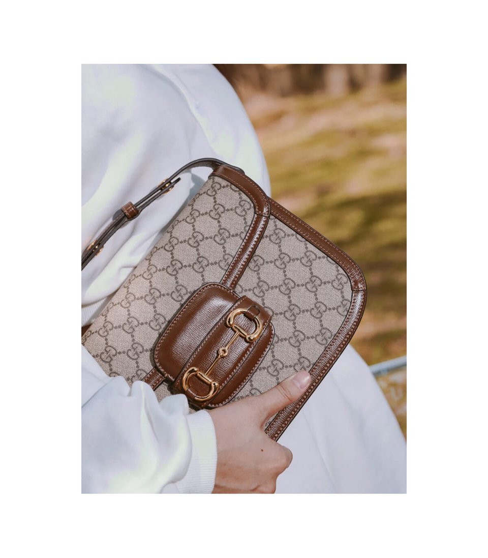 Gucci 1955 Horsebit Brown GG Supreme Canvas Shoulder Bag 25cm view 7