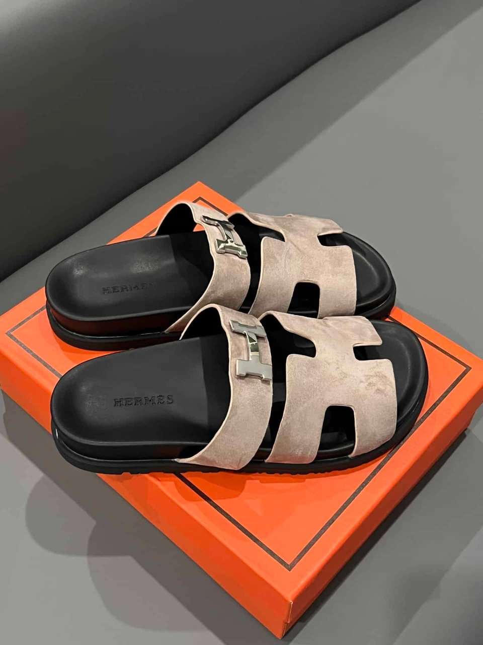 Hermes Chypre Sandal Suede H Logo Silver Hardware Light Brown view 8